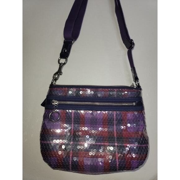 Coach Poppy Tartain Sequin Crossbody Purple - Picture 2 of 6